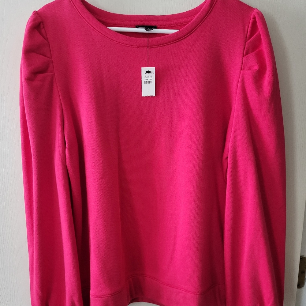 Talbots Fuchsia Puff Shoulder Long Sleeve Top